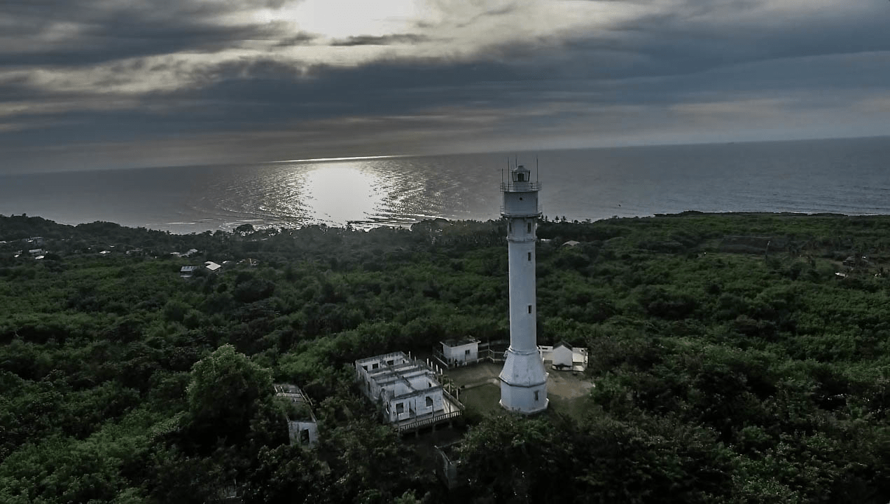 cape bolinao lighthouse in pangasinan province philippines beautiful drone photo